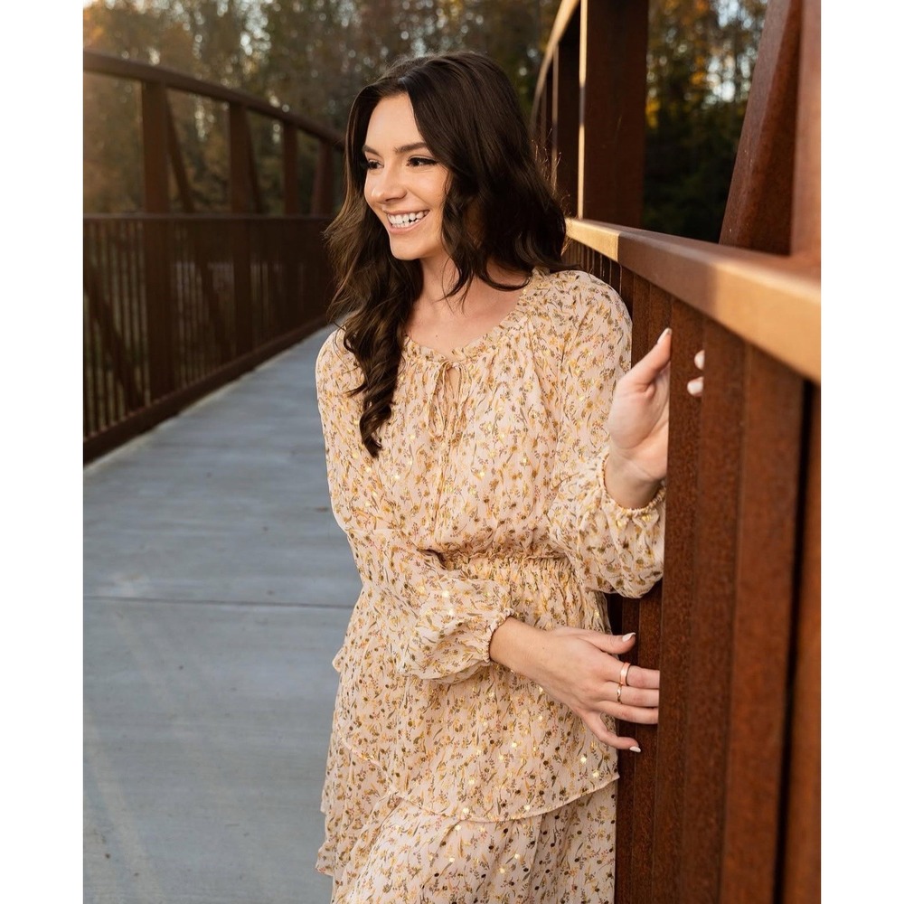 Lauren‎ Conrad Ruffle Mini Dress Women S/M/6/8 Button Front Romantic Ivory Gold